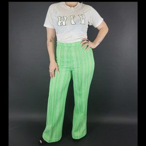 70s Lime Green Wide Leg Pull On Pants